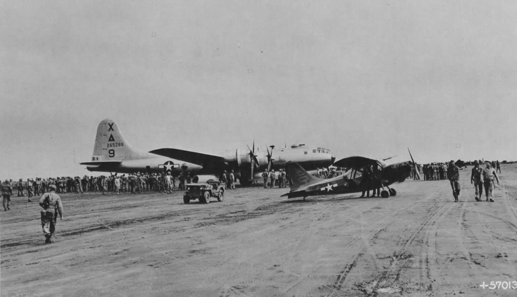 9BG Dinah Might first B-29 to land on Iwo Jima, greeted by Marines March 4, 1945