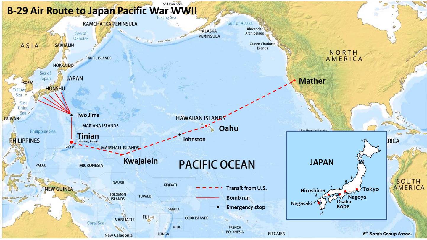 B-29 air route to Japan Pacific War WWII © 2025 6th Bomb Group Assoc.